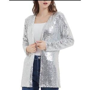 NEW ANNA-KACI breakaway party sequin cardigan in silver